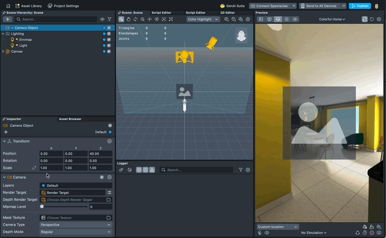 Animation showing a Canvas in world space anchored via Device Tracking in Lens Studio.