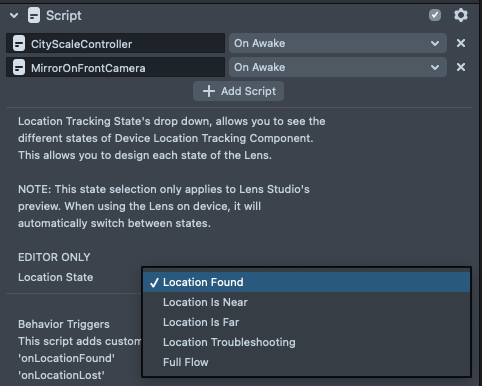 the desired tracking hint being selected via the CityScaleController