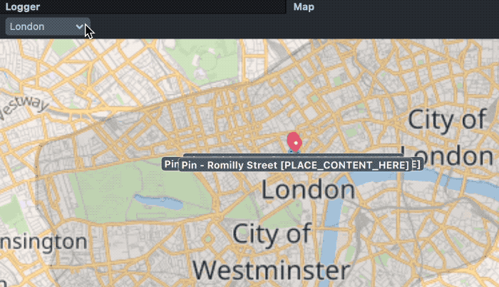 depiction of the map panel dropdown switching cities