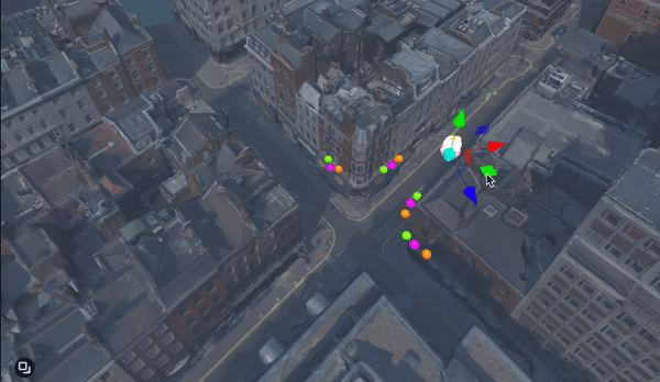 animation of objects being added to a City-Scale AR in Lens Studio