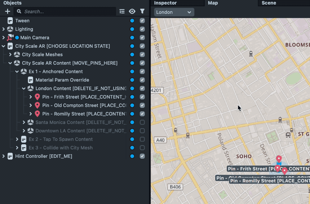 New pins being added to the map panel in Lens Studio