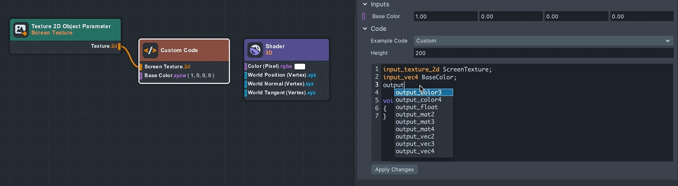 Animation showing how typing output and how the code is applied