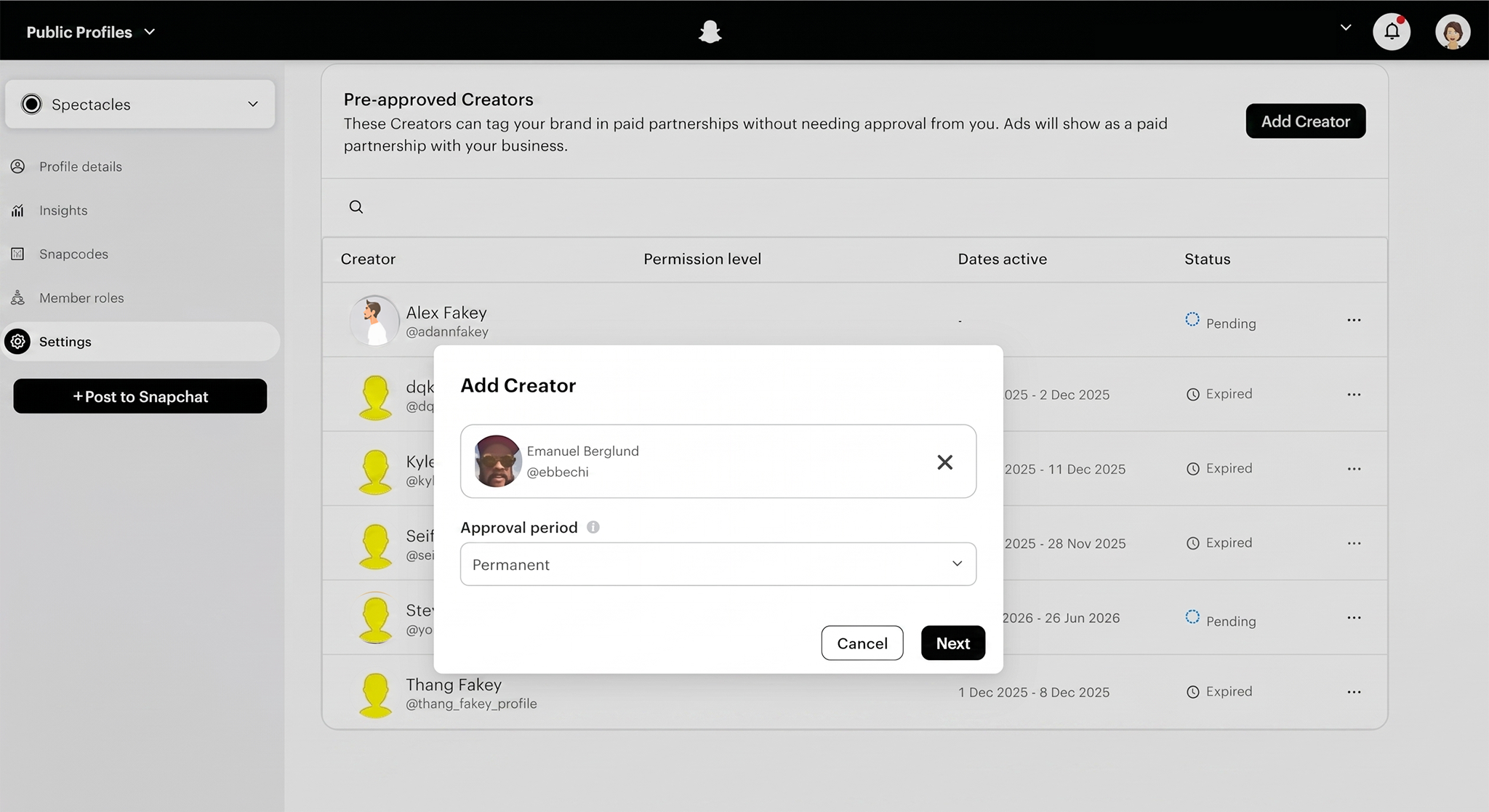 Permission Level Selection