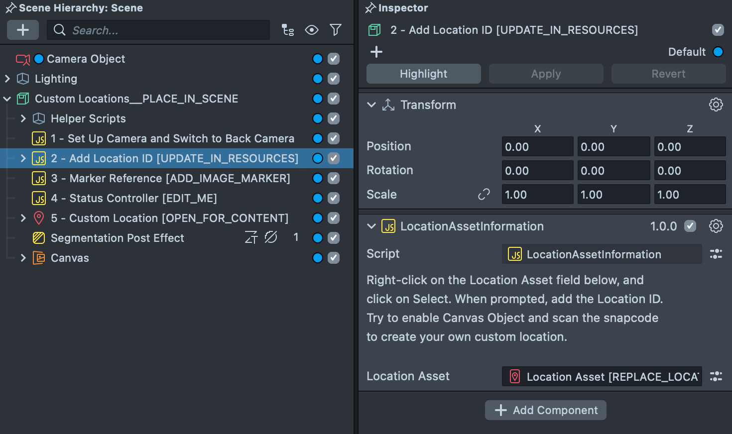 Image showcasing the Add Location ID scene object