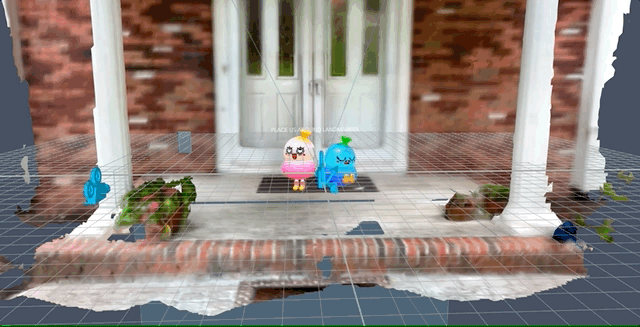 animation of small cartoonish figures being added to a bookshelf in Lens Studio