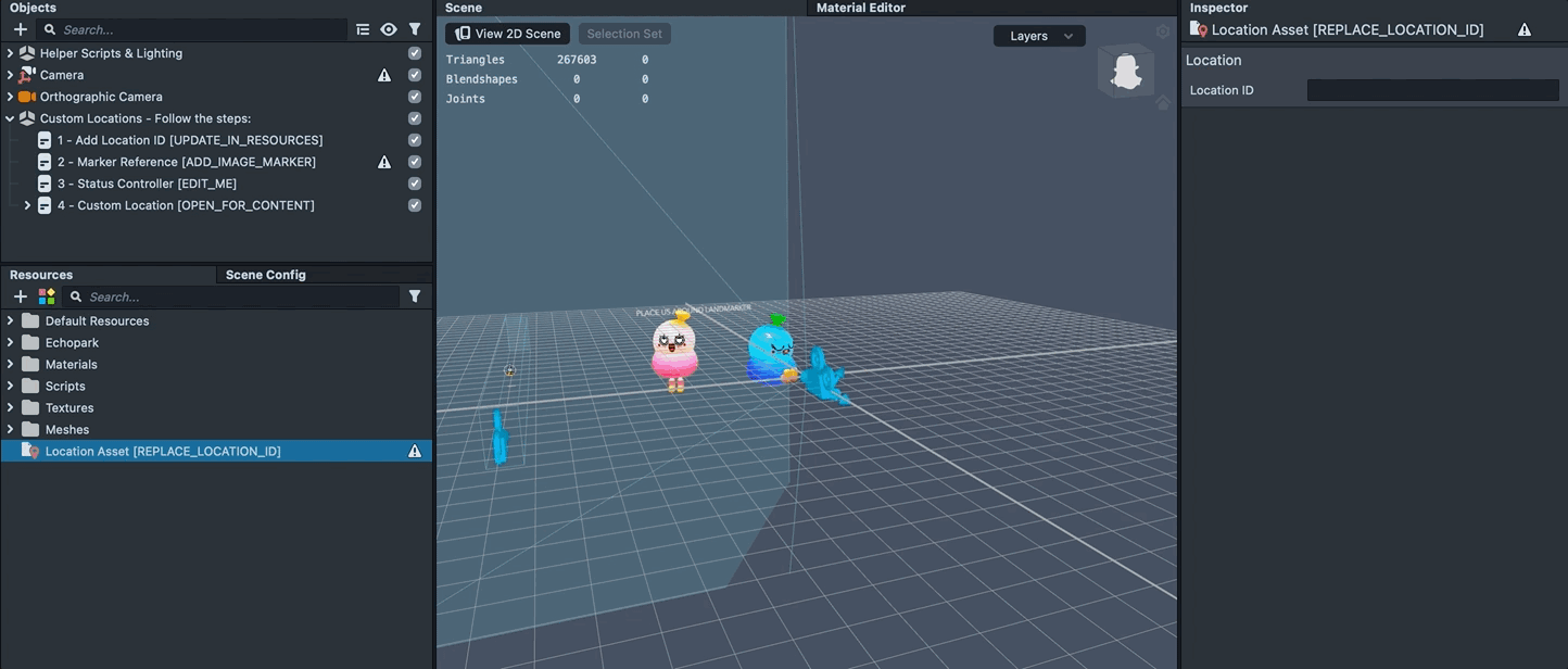 Image showcasing the steps taken to add the Location ID to the scene object