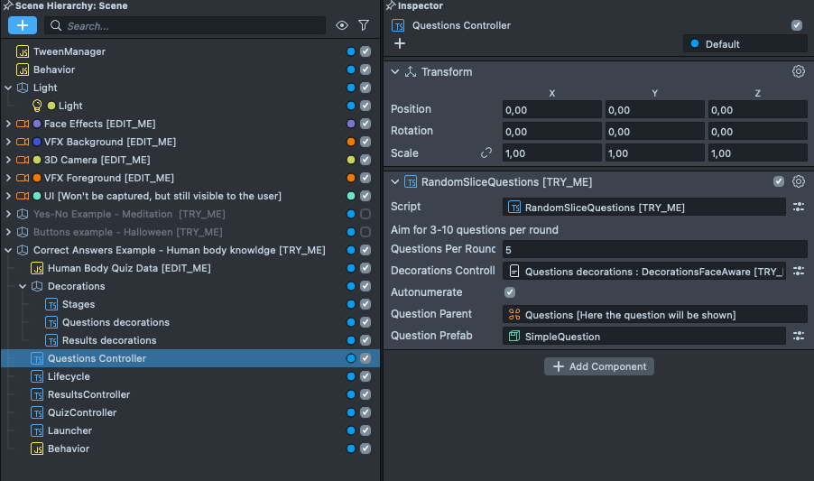 Human body knowledge: questions controller