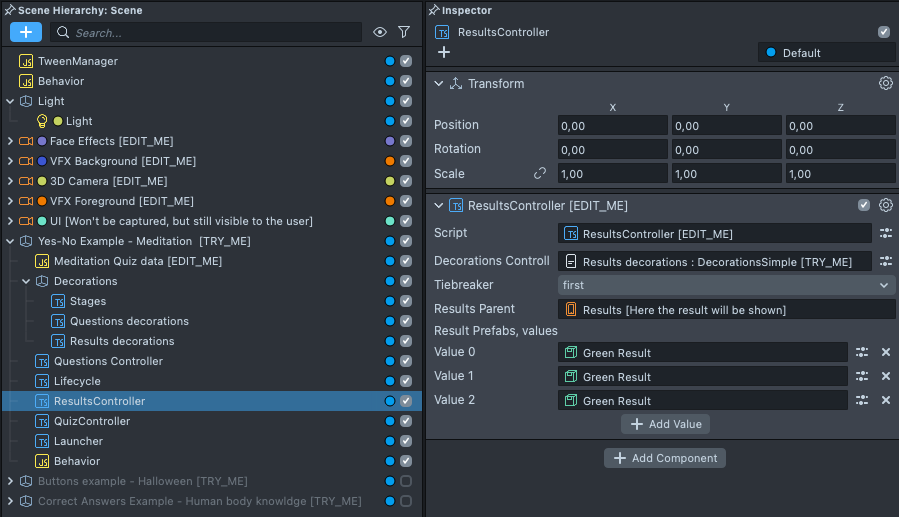 Meditation: results controller