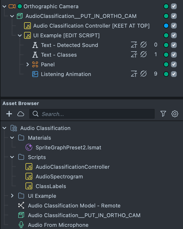 Audio Classification Imported Assets Hierarchy